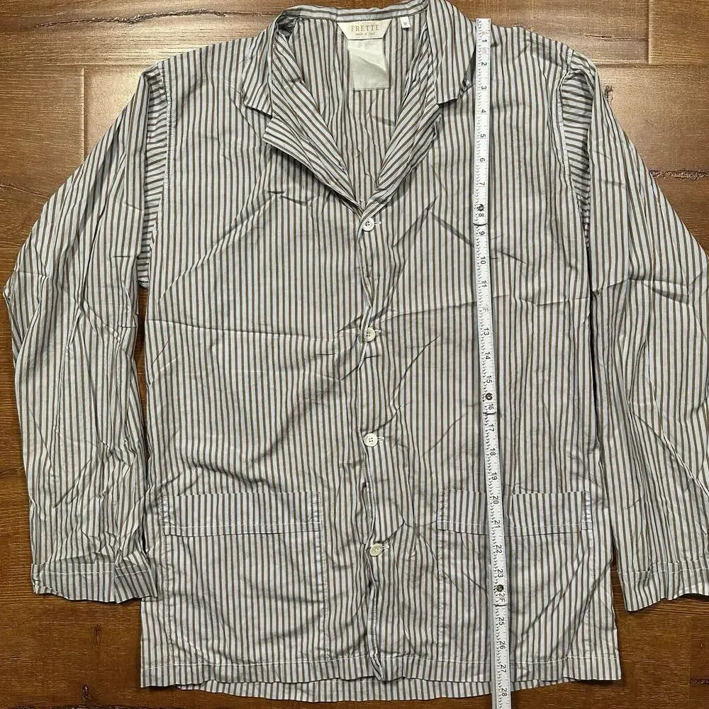 Frette Button Up Pajama Shirt Mens M Blue Stripe Woven Designer Luxury Comfort